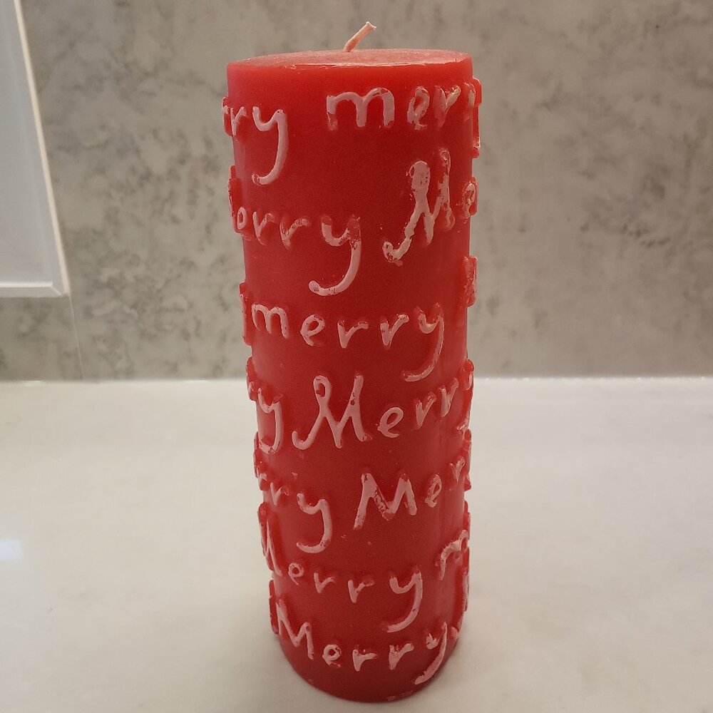 Vintage Merry merry Red and White Candle